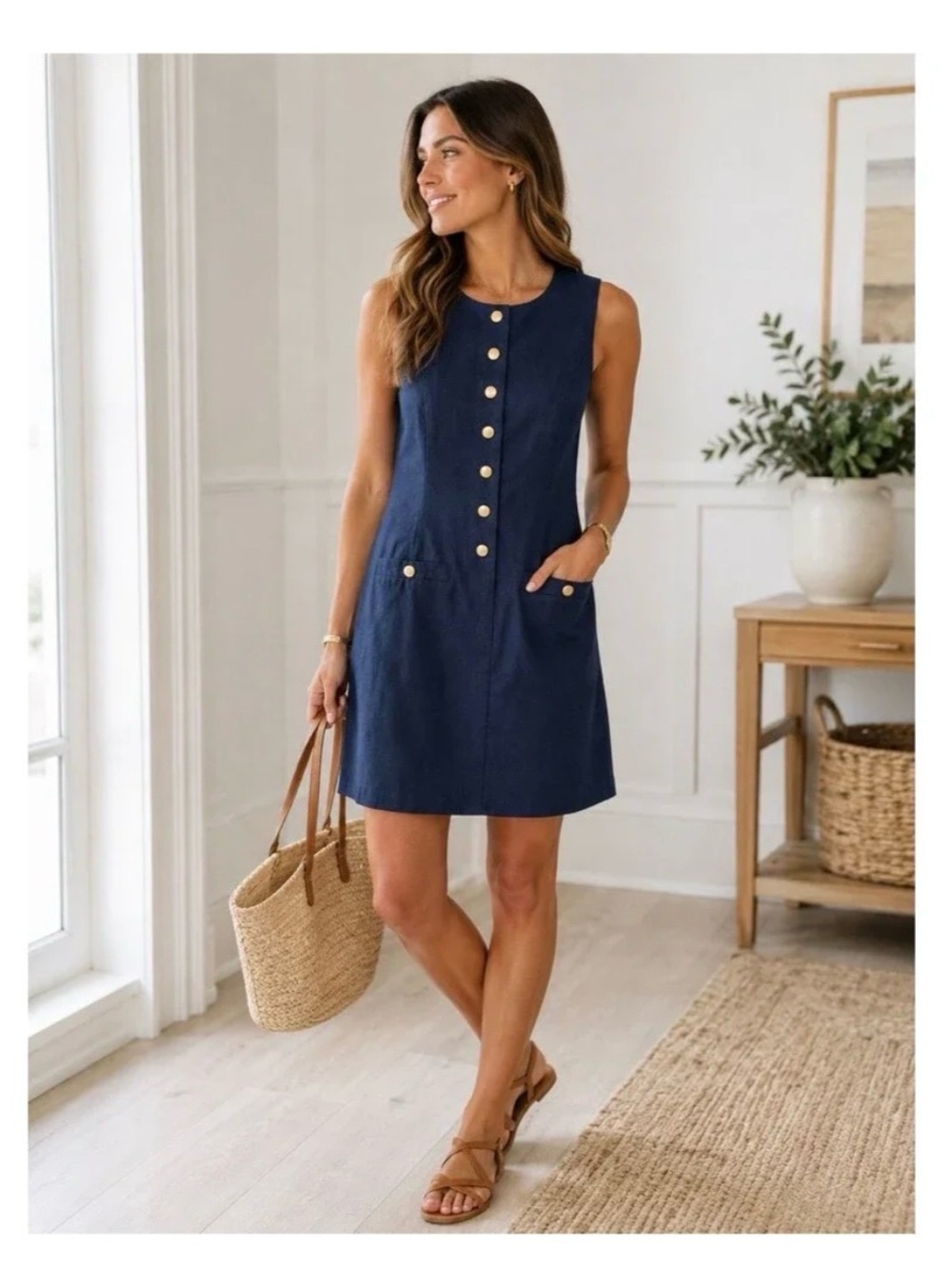 J. Crew Sleeveless Navy Button-Front Shift Dress - new without tags